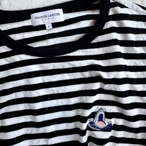 Maison Labiche Paris Shark Embroidered Breton Stripe Long Sleeve Tee Size S